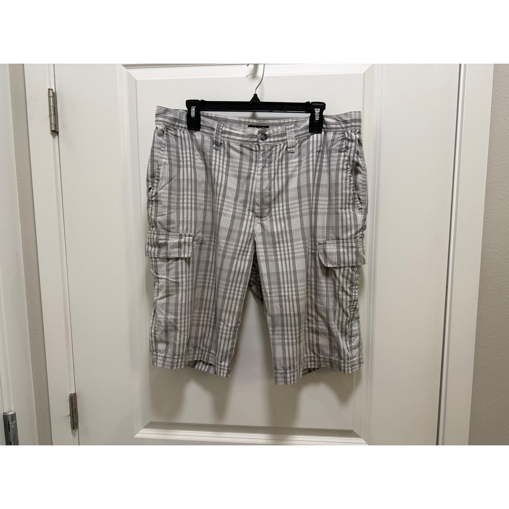 Michael Kors Mens Grey Plaid Cargo Shorts Size 36 Utility Pockets Casual Summer